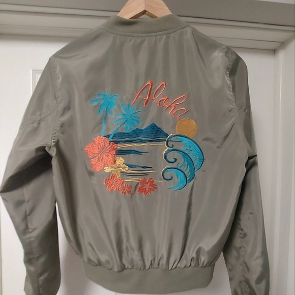 Love Tree Olive Embroidered Bomber Jacket - Picture 2 of 3